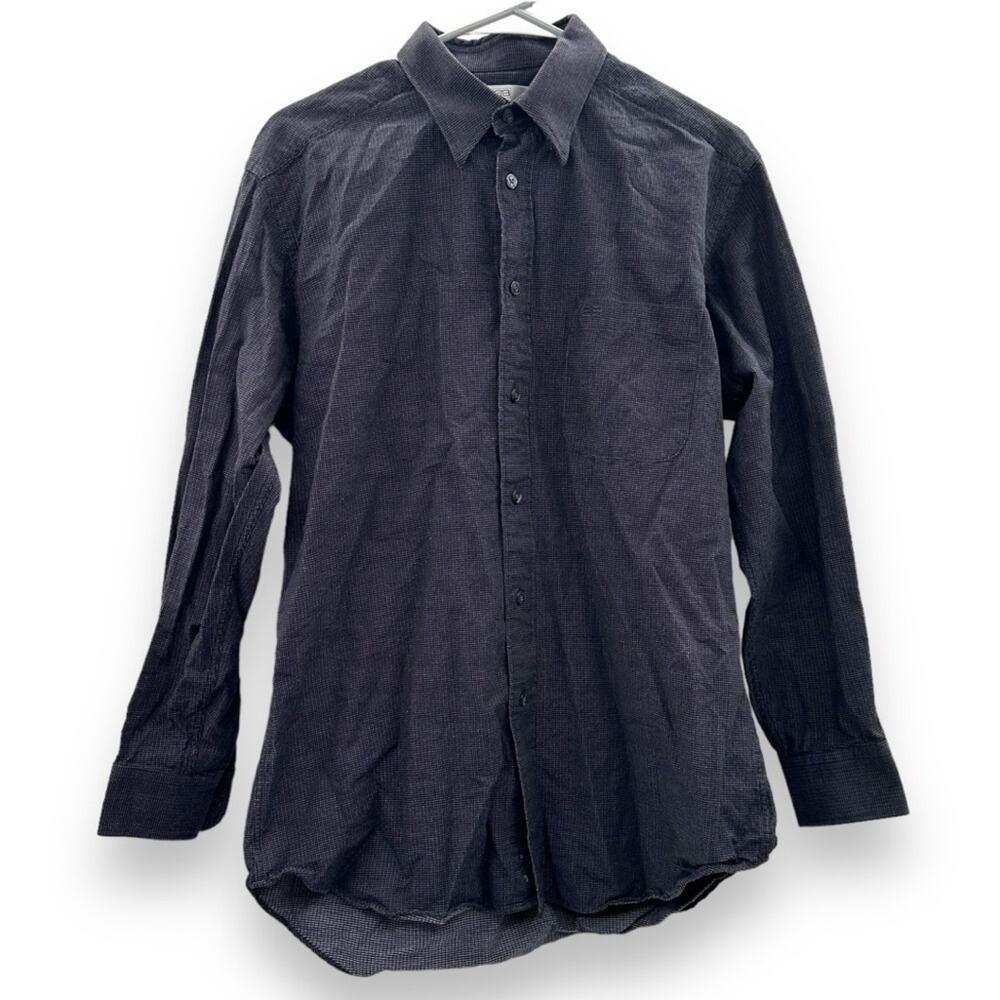 Balenciaga Paris Dark Navy Blue Check‎ Long Sleeve Button Down Shirt Size 16